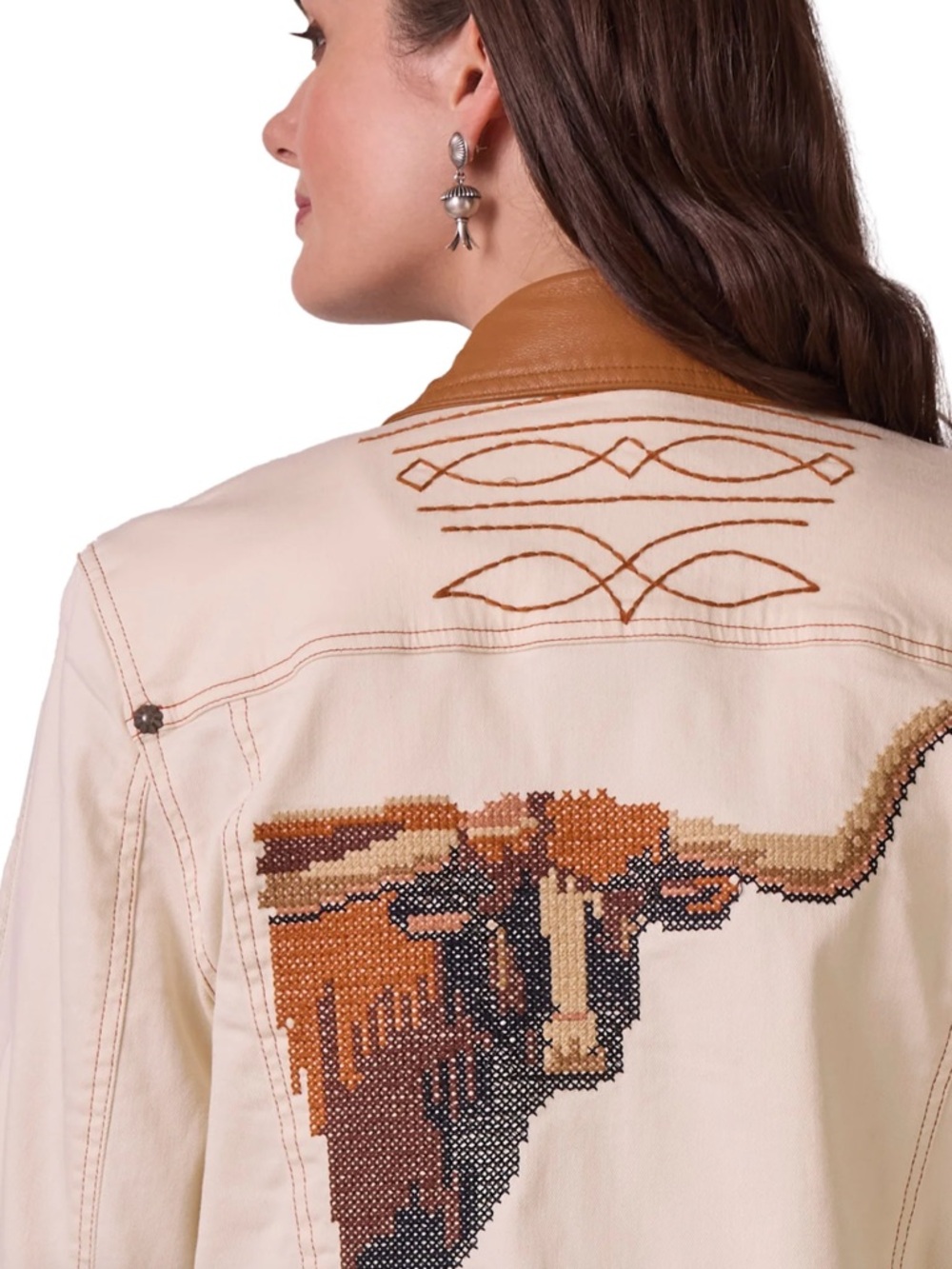 Double D Ranch Lead Steer jacket leather collar Embroidered longhorn Rtl 595 NWT - Picture 3 of 16